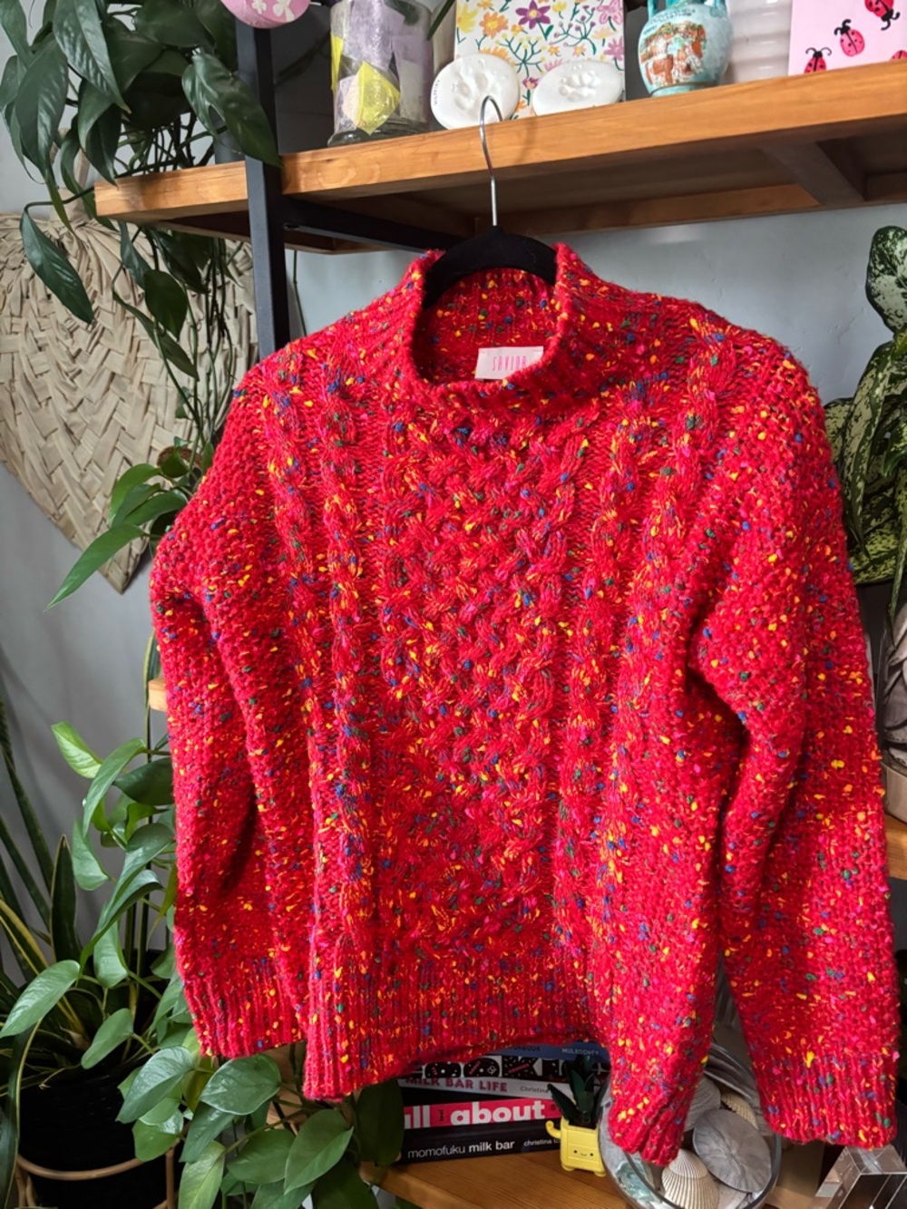 Saylor Cozy Red Multicolor Speckled Knit Sweater | Small